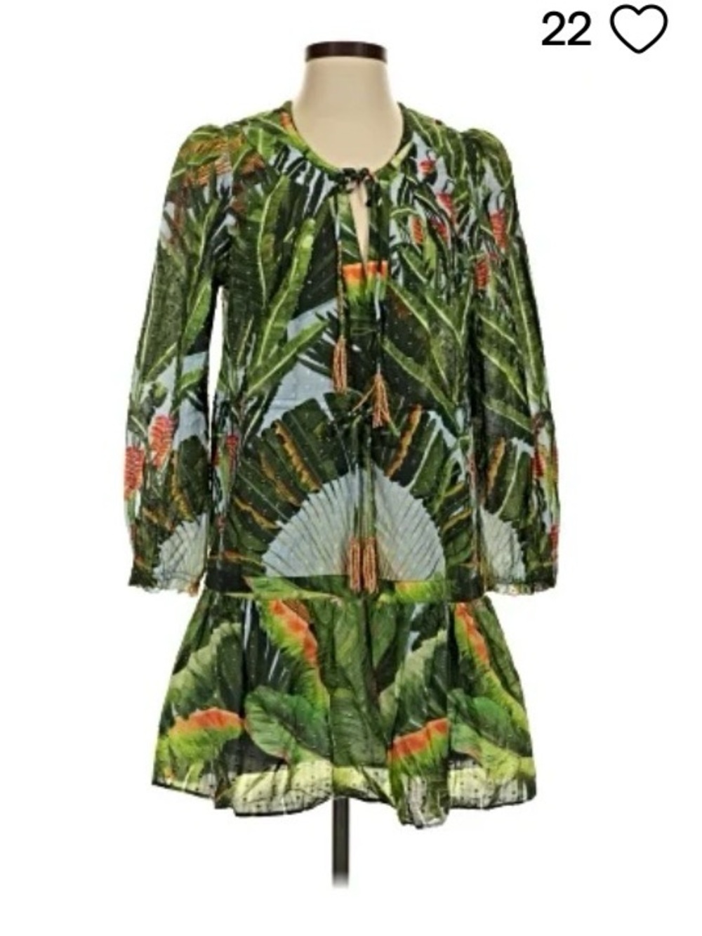 FARM Rio Green Tropical Leaf Tie-Neck Girls Dress